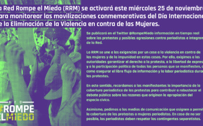 La Red #RompeElMiedo se activará el 25 de noviembre para monitorear las movilizaciones conmemorativas del Día Internacional de la Eliminación de la Violencia en contra de las Mujeres